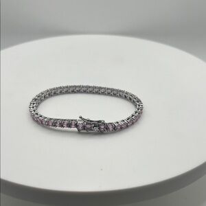 433. Elegant Silver and Pink Tennis Bracelet